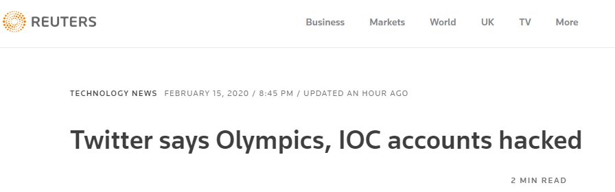 奥运会、国际奥委会推特账号被黑，推特公司：账号已被暂时锁定 环球网