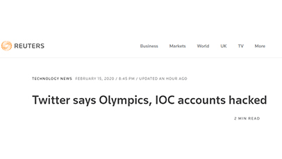 奥运会、国际奥委会推特账号被黑，推特公司：账号已被暂时锁定 环球网